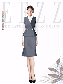 灰黑拼色客服氣質套裝服務員職業裝包臀裙定制款工裝