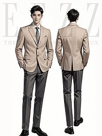 兩粒扣羊毛西服套裝男卡其色商務正裝秋季西裝