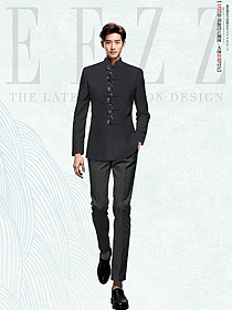 酒店大堂前廳男禮儀形象崗中式黑色制服定制設計圖