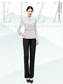 高端新中式餐飲服務員長袖秋冬季制服定制設計