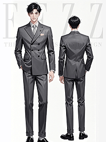 英倫復(fù)古意式雙排扣西服套裝手繪圖片