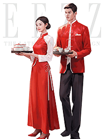 養生館茶樓棉麻長袖秋冬喜慶紅色唐裝男女工作服