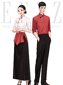 酒店餐廳高檔泰式餐飲服務(wù)員工作服手繪圖