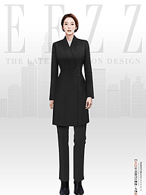 職業新中式呢子大衣女中長款售樓部案場工作服定制設計圖