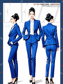 英倫風亮藍色西裝外套女休閑高級感套裝手繪