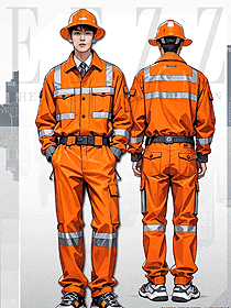 原創(chuàng)定制船員船廠連體服橙色反光工裝手繪設(shè)計(jì)圖