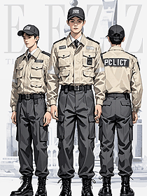 秋冬卡其色套裝保安服長袖特保服執勤手繪圖
