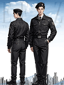黑色特勤服夾克款工作服春秋冬裝手繪設(shè)計圖