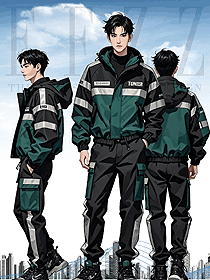 快遞配送物業員工反光工裝加厚外套手繪圖