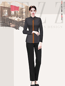 素雅中式酒店餐廳服務員制服立領盤扣制服設計圖