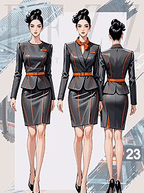 國際旅客列車鐵路乘務員制服深灰色撞橙色邊條款手繪圖