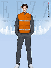 反光條口袋馬甲工作服建筑裝修施工橙色馬夾款設計圖