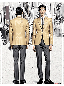 明黃色兩?？垌n版西服英倫男職業套裝手繪圖