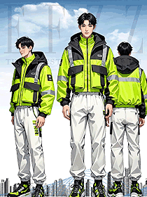 快運物流員工冬季戶外穿工裝綠色反光衣手繪圖