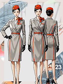  職業連衣裙女秋冬高級感氣質通勤乘務員制服手繪圖