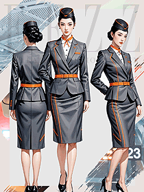 空乘禮儀高鐵乘務(wù)員前臺接待深灰色女職業(yè)裝設(shè)計圖