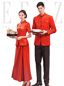 新年喜慶餐飲中餐廳茶樓定制服裝秋冬裝手繪圖