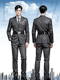 物業公司四季保安工作服春秋套裝深灰款手繪圖