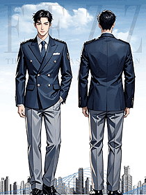 普藍色春秋常服西服監督員工作服裝手繪案例