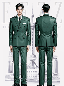 船長海員制服保安人員墨綠色套裝手繪設計圖