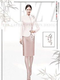 酒店中國風迎賓刺繡款女長袖定制款制服設計圖