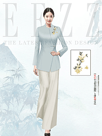中式女迎賓服裝禮儀小姐分體制服設計圖