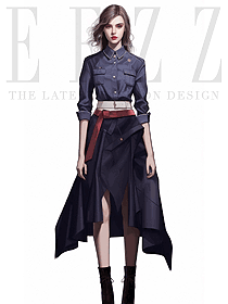 中袖紫灰色不規則中袖學院風襯衫服務生制服手繪圖