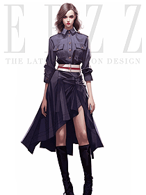 藍紫色長袖工裝款女襯衫輕奢高級感制服手繪圖