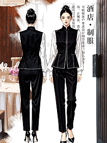 星級酒店中式餐廳服務員黑色馬甲秋冬套裝手繪圖