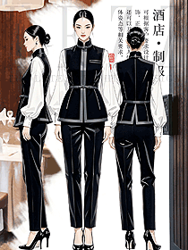 蒙古立領復古民族風短款黑色馬甲制服設計圖