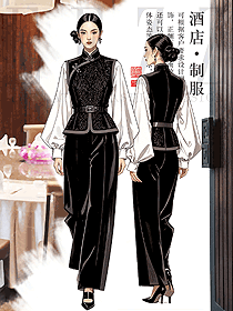 蒙古族民族風坎肩酒店員工制服馬夾款工衣手繪圖