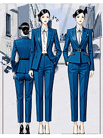 普藍(lán)色職業(yè)播音主持正裝面試一粒扣西裝套裝手繪圖