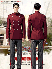 酒店門童紅色復古宮廷海軍雙排純銅扣短外套制服