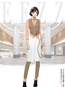 駝色短款西裝馬甲女高級感背心餐廳女服務員制服手繪