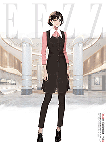 奶茶店咖啡烘焙店酒吧女服務生制服套裝手繪圖