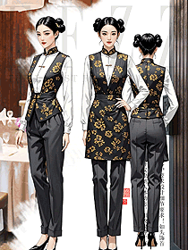 新中式國風連衣裙女藏族樣式服務員工作服定制設計圖