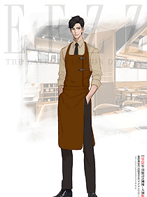 西餐廳服務員調酒師背帶卡其色工作服