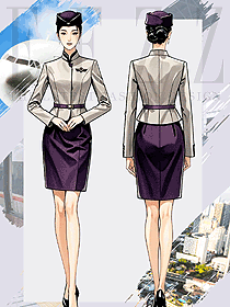國際航空公司紫色系列制服空姐女職業(yè)裝套裝