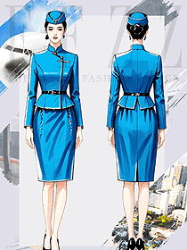 優(yōu)雅星云藍(lán)質(zhì)感立領(lǐng)空姐地勤正裝手繪設(shè)計(jì)圖