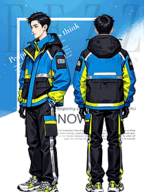 藍色款冬裝外賣服防風工服衛衣定制設計圖