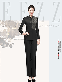 新中式高端酒店長袖秋冬印花款定制工裝制服設(shè)計