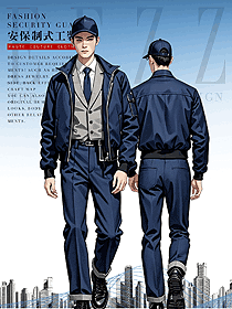 藏青色短款飛行員夾克套裝男款保安制服手繪圖