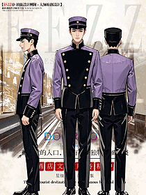  英倫宮廷燕尾服紫色系列酒店門童服裝定制設計圖