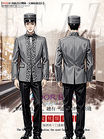 歐洲宮廷風(fēng)酒店門童制服金色刺繡花邊禮服設(shè)計(jì)