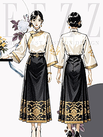 明制國風改良漢服織金馬面裙套裝民族風服裝