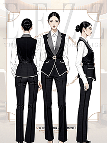 時尚小眾設計感鑲邊西裝馬夾服務生制服設計