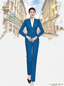 簡約大氣湖藍(lán)色西裝闊腿褲秋冬職業(yè)裝設(shè)計