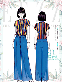 水區會所服務生彩條夏日風短袖襯衫制服手繪圖