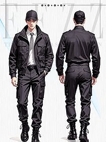 黑色秋冬安保物業(yè)門衛(wèi)夾克外套定制款設(shè)計