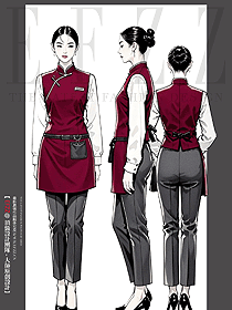 古裝民國風女中式傳統服務員服裝定制設計圖
